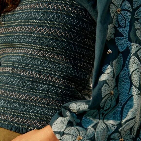 NEW Anthropologie Turquoise Embroidered Top - Picture 5 of 7